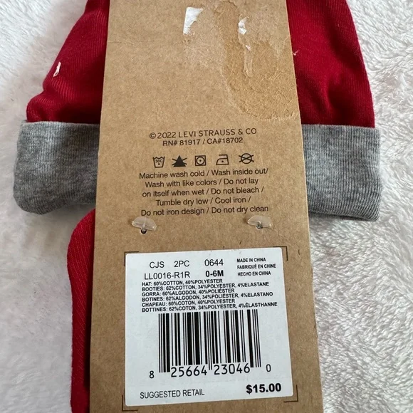Levi's Red and Gray Infant Hat and Bootie Set - Picture 4 of 5